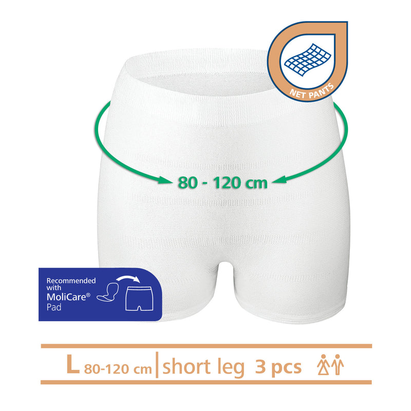 Adult Fixpants,MoliCare® Fixpants, Short Leg Fixation Pants for anatomically shaped large pads, Unisex, Pack of 3, Large