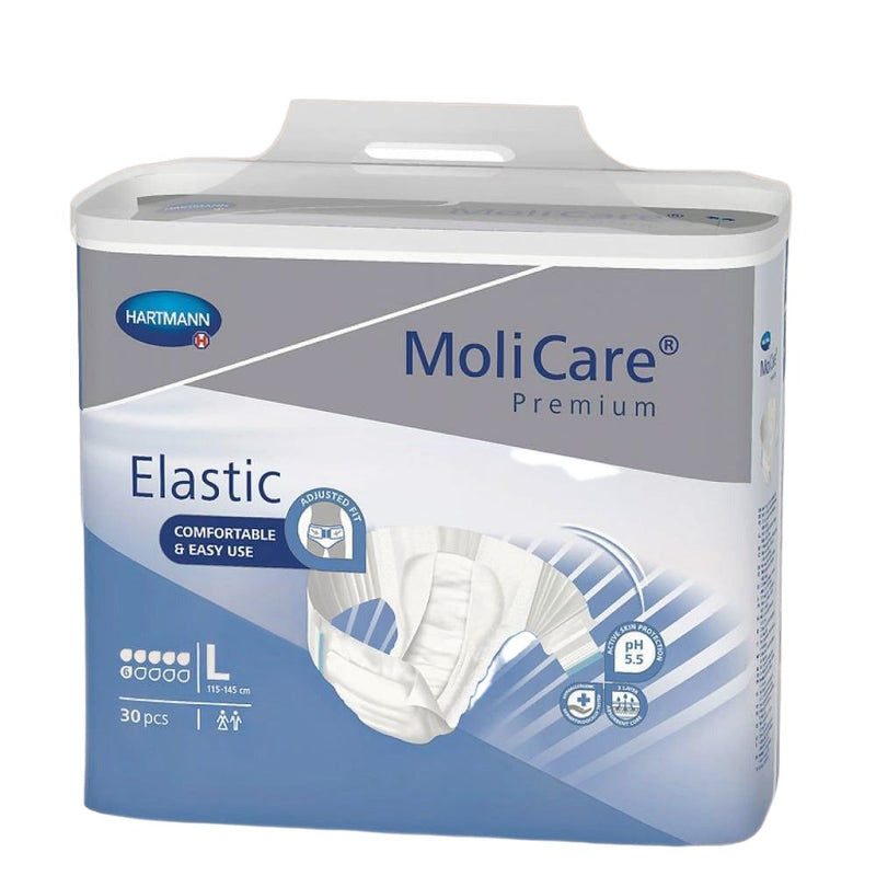 Adult Diaper, MoliCare Premium Elastic, Slip diapers for adult incontinence, Unisex,  Large, 6 Drops, 30pcs/pack