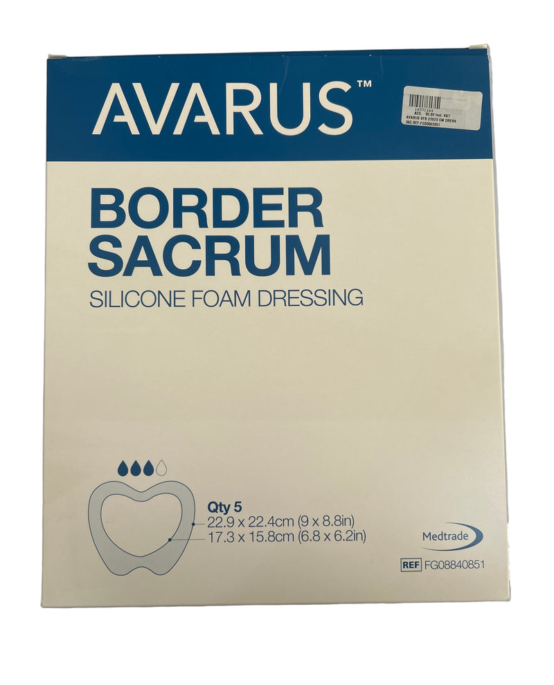 Avarus Border Sacrum Silicone Foam Dressing, 22.9 cm x 22.4 cm, 5 Pieces / Box