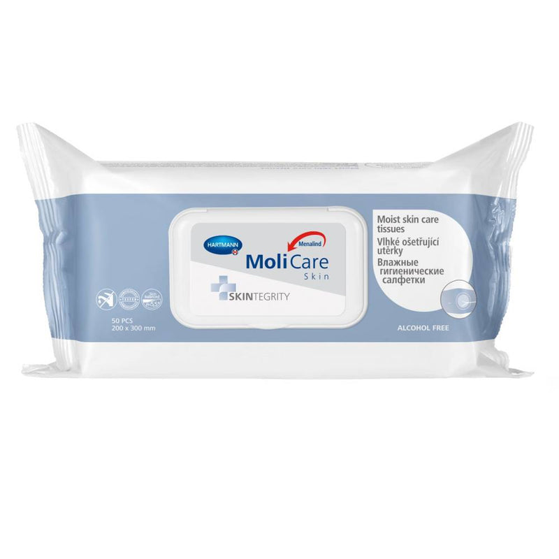 MoliCare Skin Moist skin care tissues, Large tissues for quick and practical cleansing for incontinent and senior persons, 50 pieces / pack