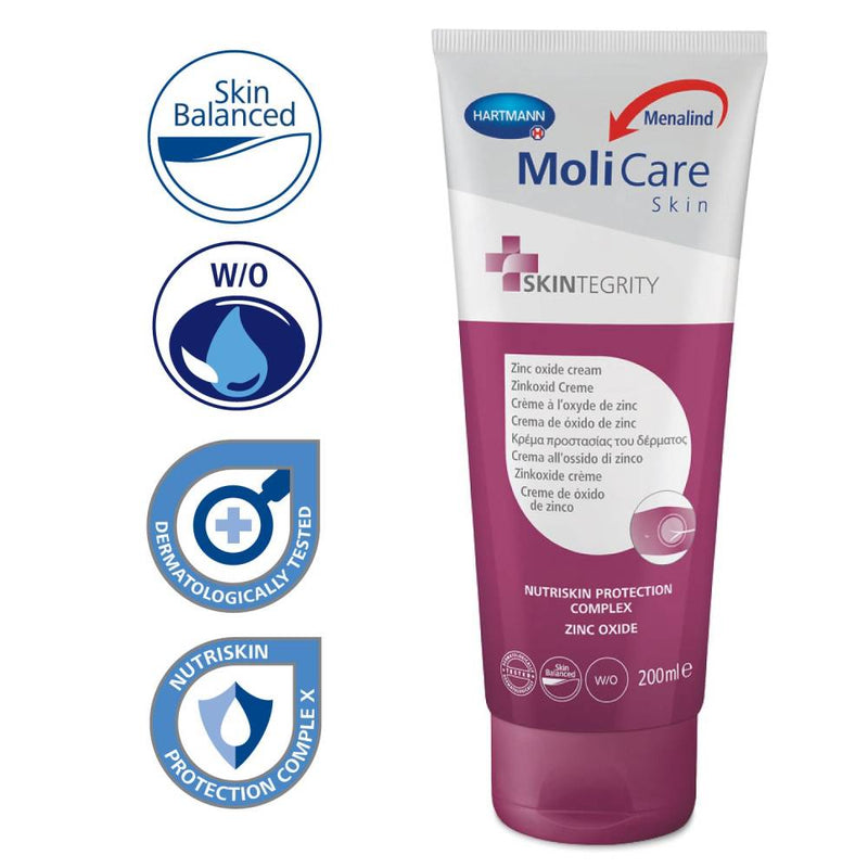 MoliCare Skin Zinc Oxide cream, Protective Skin Barrier Cream for slightly irritated skin 200ml