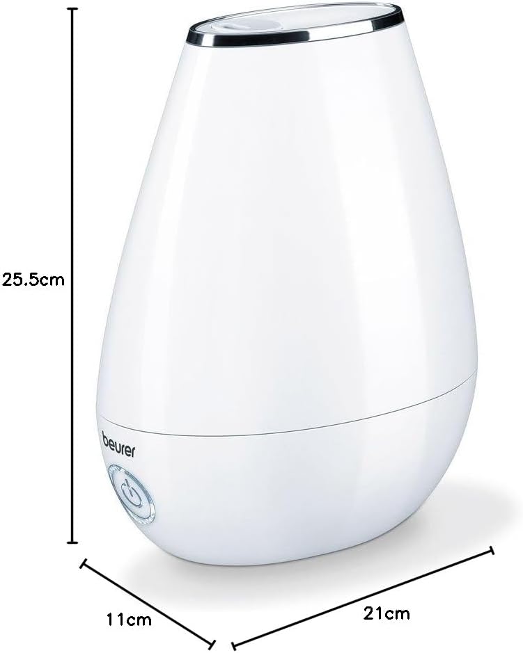 Beurer LB37, Ultrasonic Humidifier, Micro Misting, Up to 20 m², Night Mode, Quiet, Maximum Misting 200 ml/h, Aromatic Oils, 20 W, White