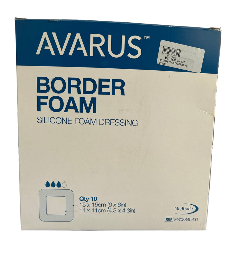 Avarus Border Foam Silicone Foam Dressing, 15 cm x 15 cm, 10 Pieces / Box