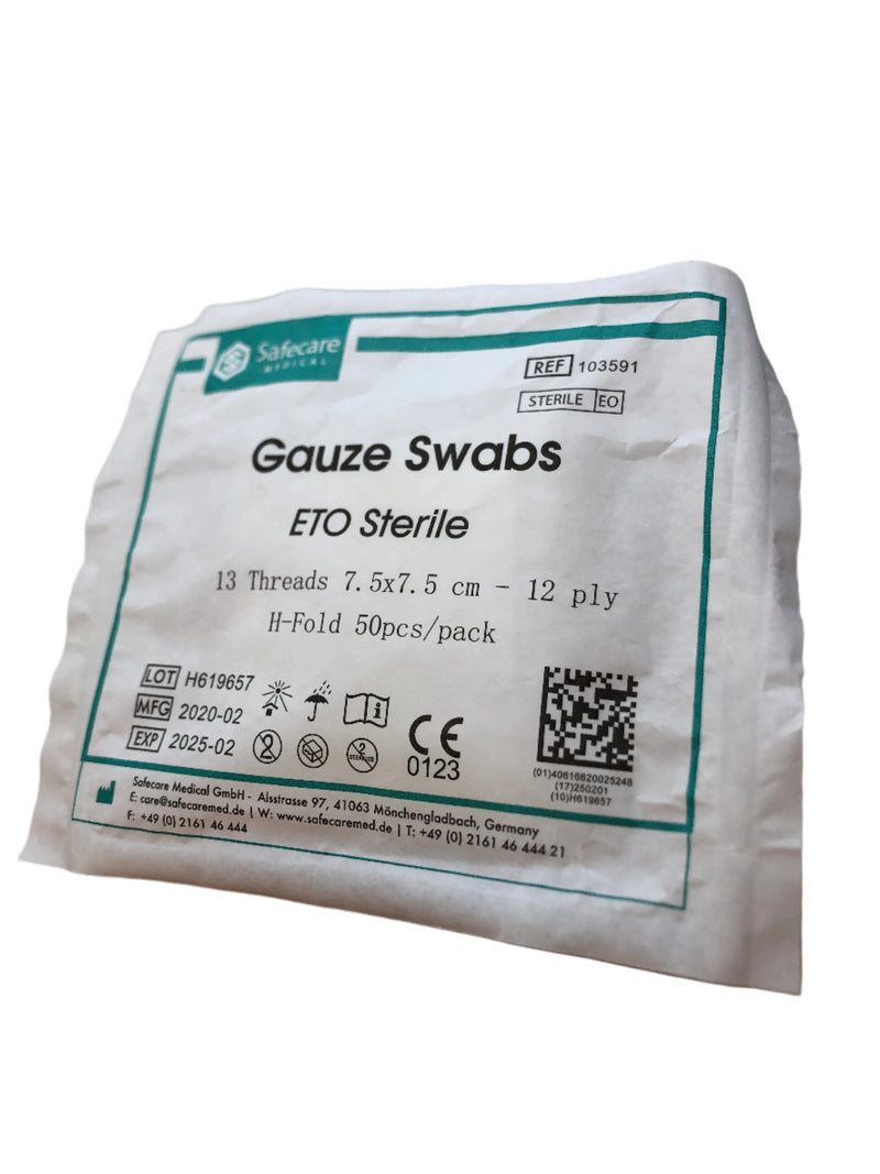 Safecare Gauze Swab, 7.5 X 7.5 Cm 12 Ply ETO Sterile, Wound Care Dressing, 50 Pieces