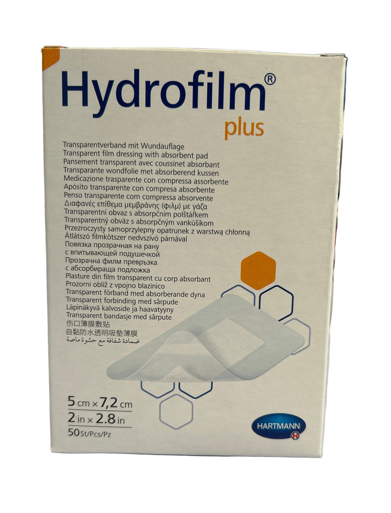 Hydrofilm Plus Transparent Film Dressing With Absorbent Pad, 5 cm x 7.2 cm, 50 Pieces / Box