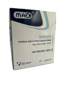 Max Swabs Sterile Absorbent Gauze Swab, 5 cm x 5 cm, 8 Ply, 100 Pieces / Box