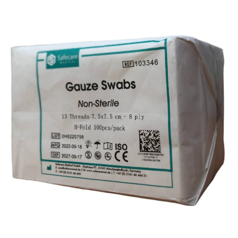 Safecare Gauze Swab, 7.5 X 7.5 Cm 8 Ply Non Sterile, Wound Care Dressing, 100 Pieces