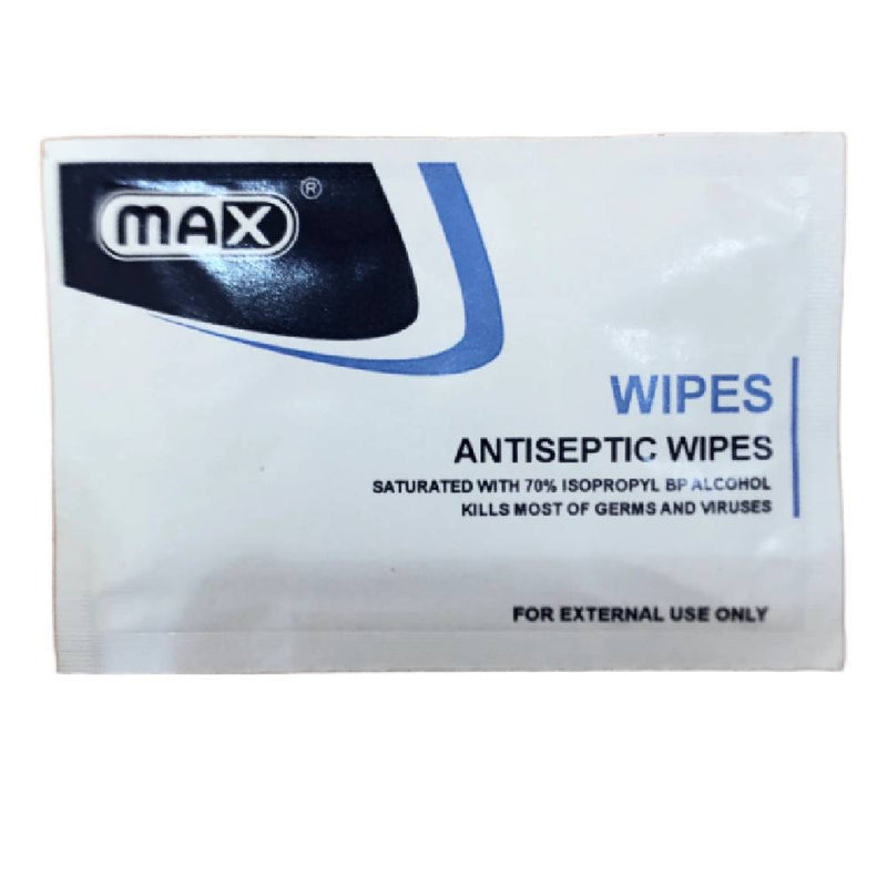 Max Antiseptic Wipes 70% Isopropyl Alcohol, Wound Care Dressig, 13.50 x 8.50 cm, 50 Pieces