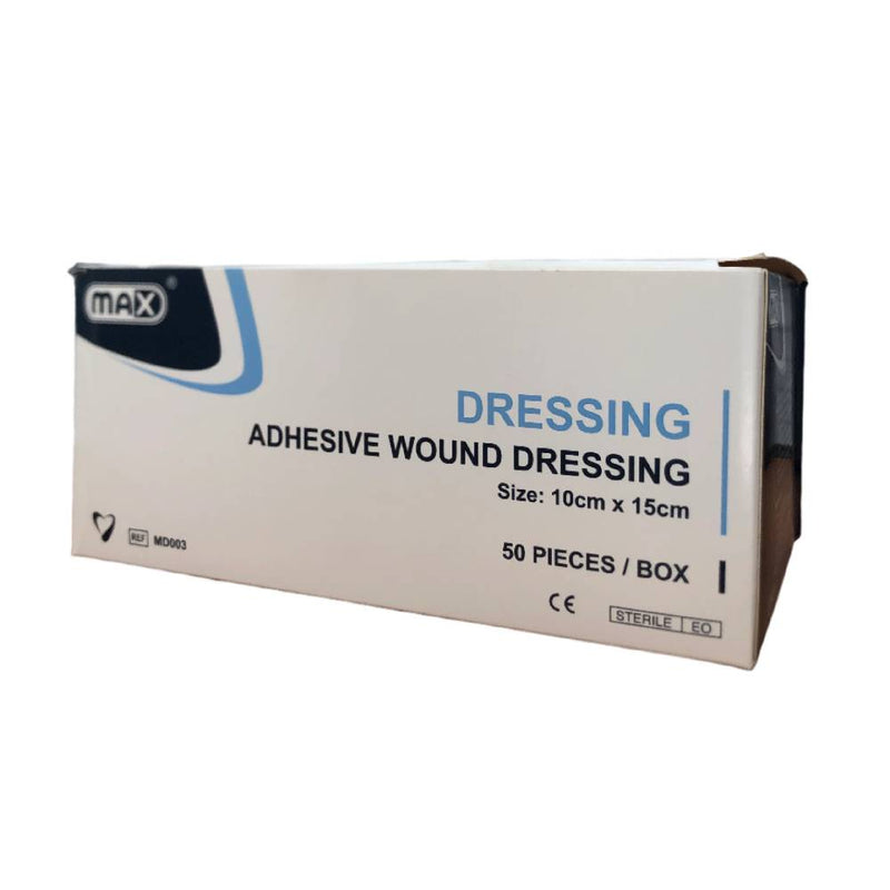 Max Wound Care Adhesive Sterile Dressing, 10 cm x 15 cm, 50 Pieces per Box