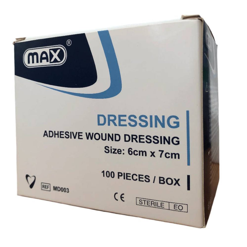 Max Wound Care Adhesive Sterile Dressing, 6 cm x 7 cm, 100 Pieces per Box