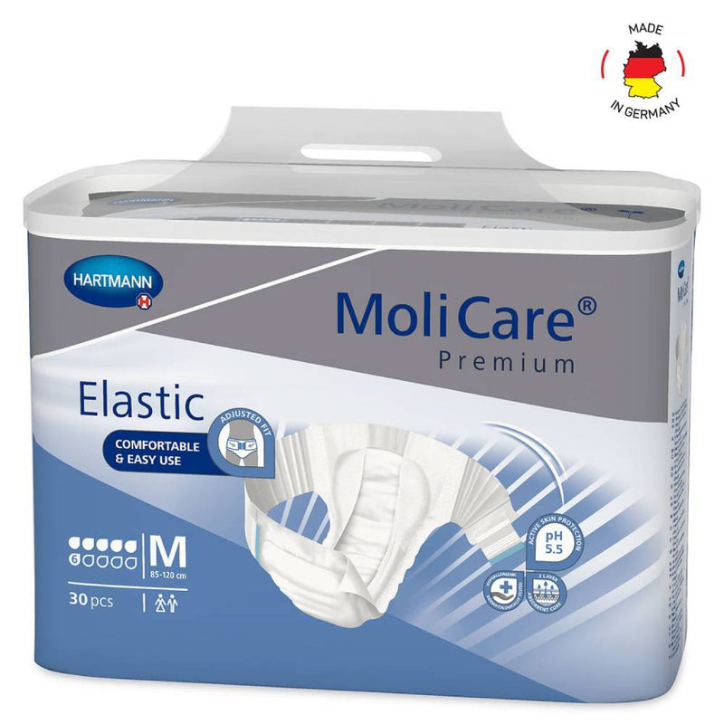 Adult Diaper, MoliCare Premium Elastic, Slip diapers for adult incontinence, Unisex, Medium, 6 Drops, 30pcs/pack
