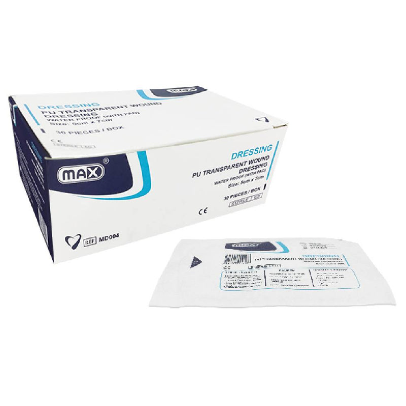 Max Dressing MAX PU Transparent Adhesive Wound Dressing, 5 x 7 cm, 30 Pieces/Box