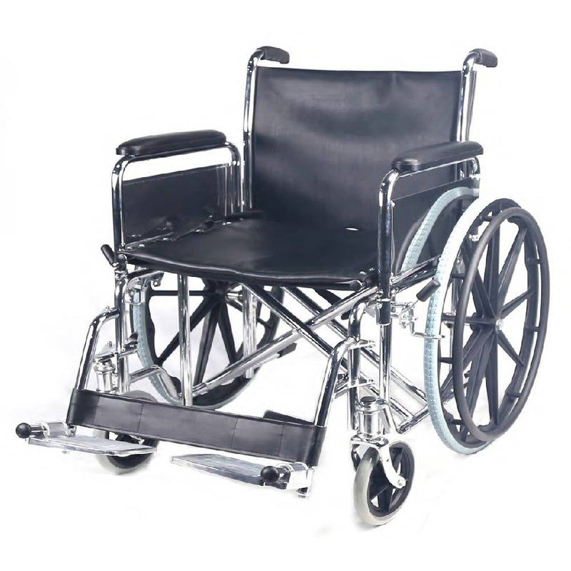Kawaza KW-S20 Carbon Steel Frame With Triple Coated Chrome Foldable Wheelchair, Padded Armrest, Swing In Away Removable Footrest